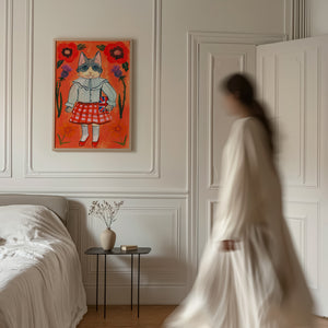 English Schoolgirl Cat cat art print by Caya Crum — framed vertical room scene