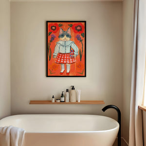 English Schoolgirl Cat cat art print by Caya Crum — framed vertical room scene