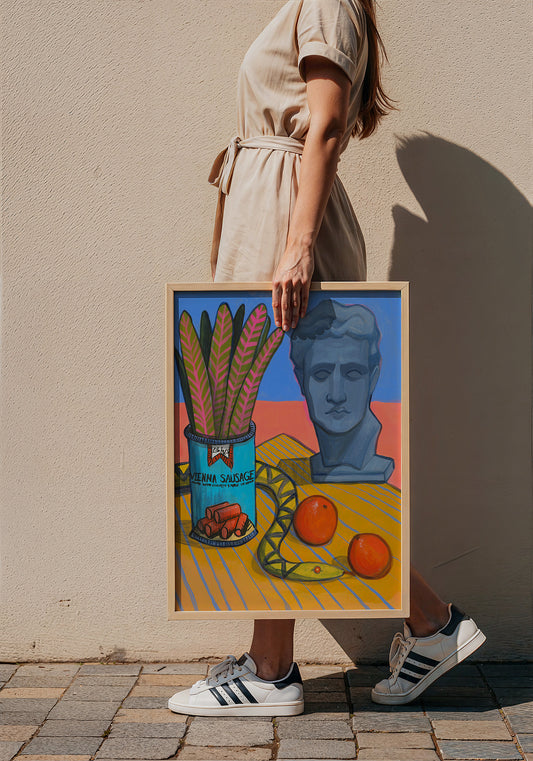 Vienna Sausage Picnic Greco Roman art print by Caya Crum — framed with velvet mat