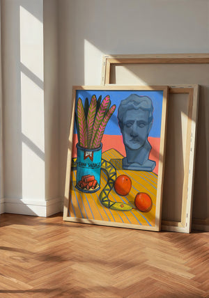 Vienna Sausage Picnic Greco Roman art print by Caya Crum — neutral frame room mockup