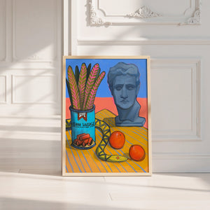 Vienna Sausage Picnic Greco Roman art print by Caya Crum — neutral frame room mockup