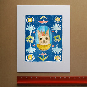 Chip the Party Dog Poppett dog art print by Caya Crum — framed room mockup