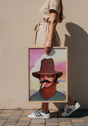 Smoking Cowboy cowboy art print by Caya Crum — framed with velvet mat