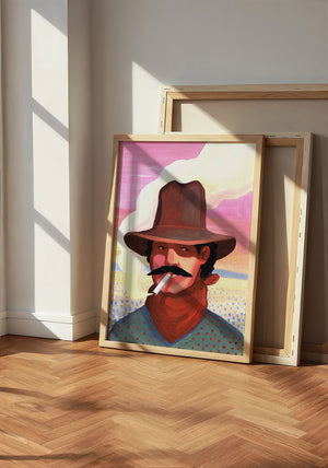 Smoking Cowboy cowboy art print by Caya Crum — neutral frame room mockup