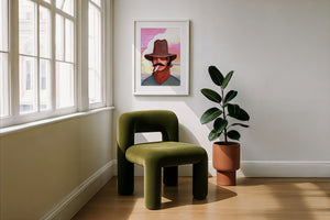 Smoking Cowboy cowboy art print by Caya Crum — framed with velvet mat
