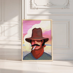 Smoking Cowboy cowboy art print by Caya Crum — neutral frame room mockup