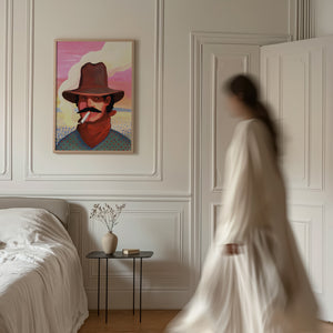 Smoking Cowboy cowboy art print by Caya Crum — framed vertical room scene