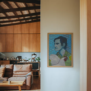 Townes Van Zandt Painting music wall art print by Caya Crum — framed in a wood-accent room