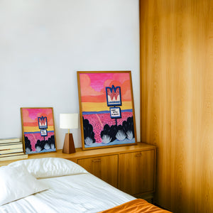 Honey Butter My Biscuits texas art print by Caya Crum — framed in a wood-accent room