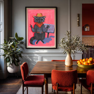 Raccoon Bandit Western shown framed by Crum Art