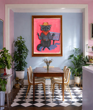 Raccoon Bandit Western shown framed by Crum Art