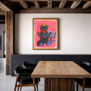 Raccoon Bandit Western shown framed by Crum Art