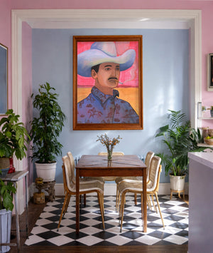 Smoking Cowboy Tex Green Shirt Texas Western shown framed by Crum Art