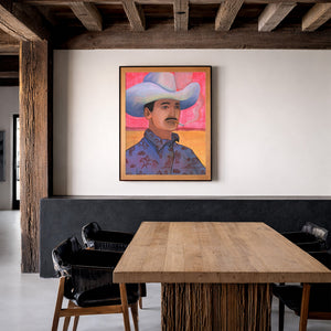 Smoking Cowboy Tex Green Shirt Texas Western shown framed by Crum Art