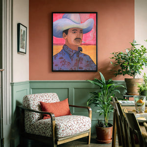 Smoking Cowboy Tex Green Shirt Texas Western shown framed by Crum Art