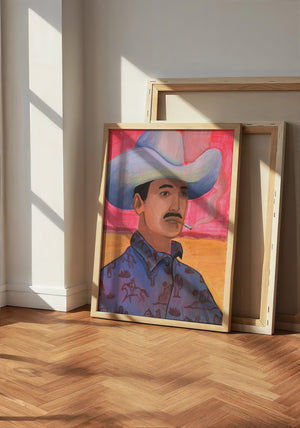 Maverick toile cowboy art print by Caya Crum, neutral frame room view