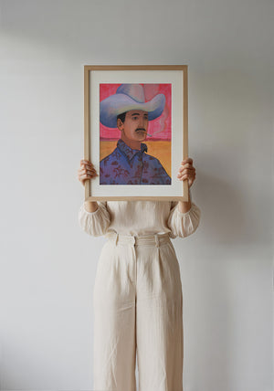 Jesse cowboy art print by Caya Crum — framed with velvet mat