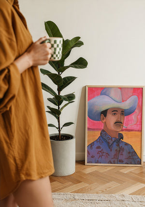 Jesse cowboy art print by Caya Crum — framed with velvet mat