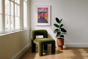 Jesse cowboy art print by Caya Crum — framed with velvet mat