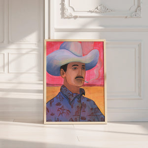 Jesse cowboy art print by Caya Crum — neutral frame room mockup