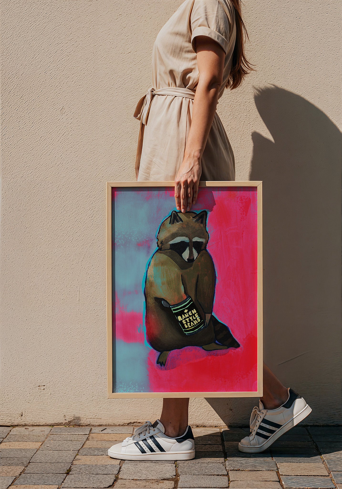 Raccoon & Ranch Style Beans weirdcore art print by Caya Crum — framed with velvet mat