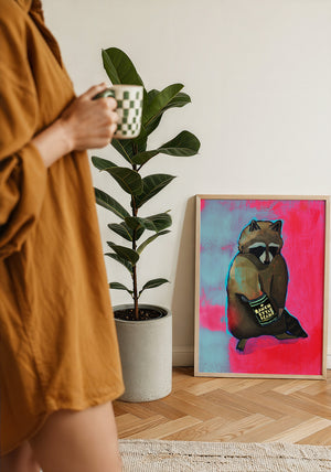 Raccoon & Ranch Style Beans weirdcore art print by Caya Crum — framed with velvet mat