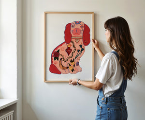 Staffordshire Tattoo Dog dog art print by Caya Crum — framed vertical room scene