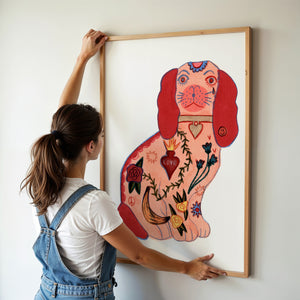 Staffordshire Tattoo Dog dog art print by Caya Crum — framed vertical room scene