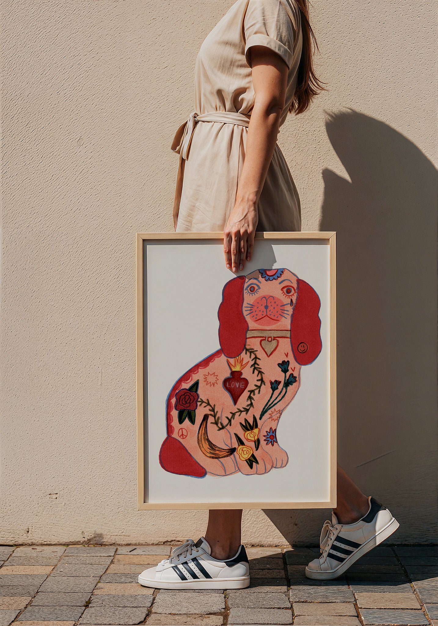 Staffordshire Tattoo Dog dog art print by Caya Crum — framed with velvet mat