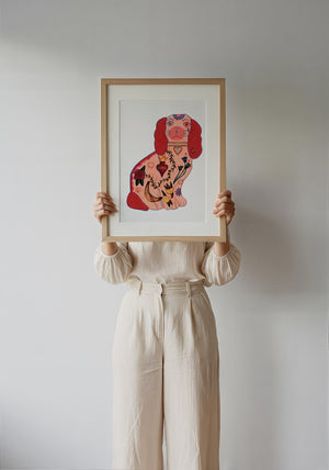 Staffordshire Tattoo Dog dog art print by Caya Crum — framed with velvet mat