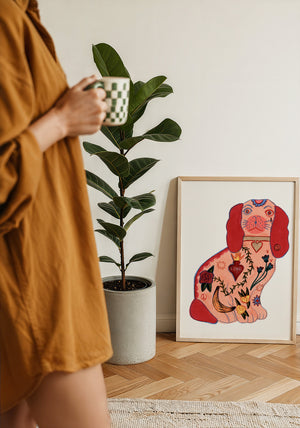 Staffordshire Tattoo Dog dog art print by Caya Crum — framed with velvet mat