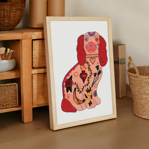 Staffordshire Tattoo Dog dog art print by Caya Crum — framed vertical room scene