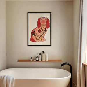 Staffordshire Tattoo Dog dog art print by Caya Crum — framed vertical room scene