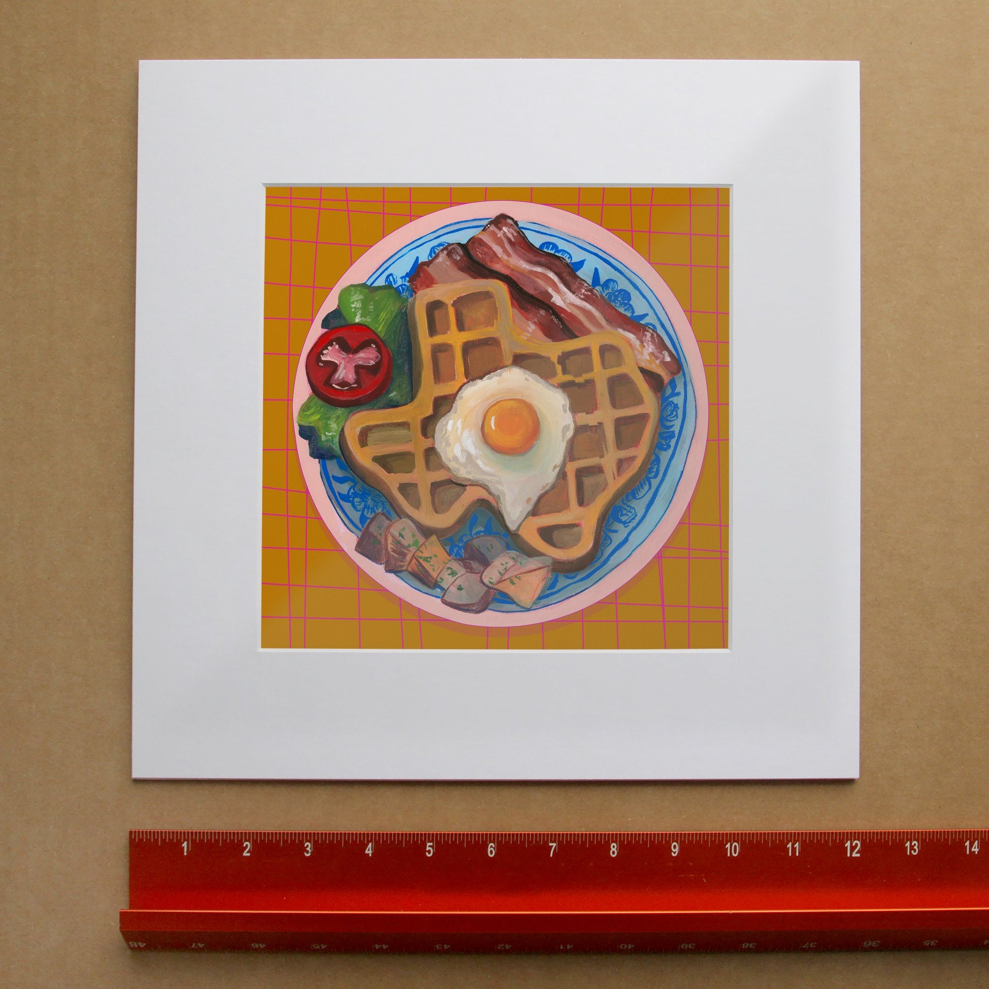 Texas Breakfast Waffle kitchen art print by Caya Crum — framed room mockup