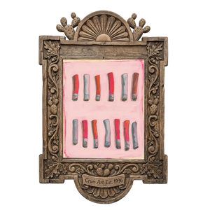Cigarette Study - Lucky 13 — pink wall art print by Caya Crum in a horizontal carved wood frame