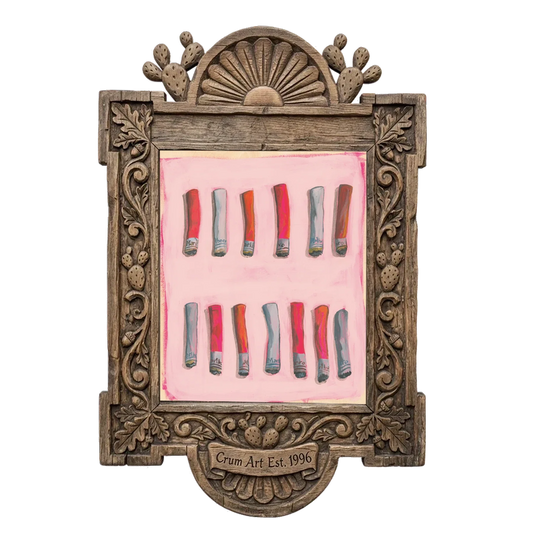 Cigarette Study - Lucky 13 — pink wall art print by Caya Crum in a horizontal carved wood frame