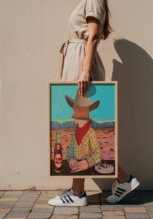 Caya's World Desert Self Portrait Dr Pepper art print by Caya Crum — framed with velvet mat