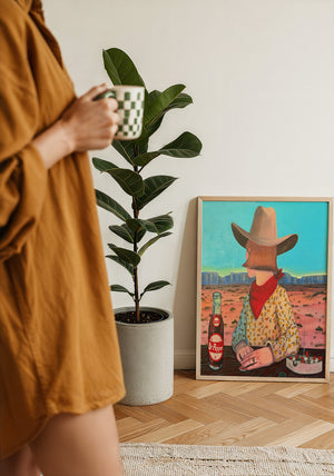 Caya's World Desert Self Portrait Dr Pepper art print by Caya Crum — framed with velvet mat