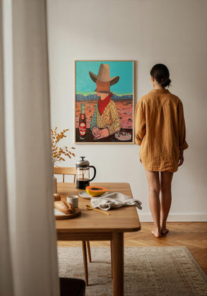 Caya's World Desert Self Portrait Dr Pepper art print by Caya Crum — framed with velvet mat