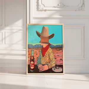 Caya's World Desert Self Portrait Dr Pepper art print by Caya Crum — neutral frame room mockup