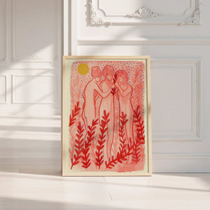 Greco Roman Dancing Maidens pink wall art print by Caya Crum — neutral frame room mockup