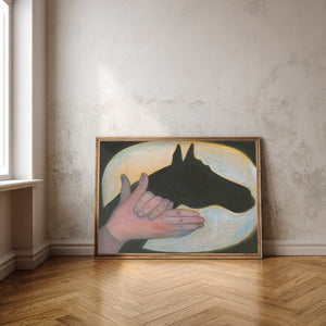 Horse shadow puppet print by Caya Crum, frame mockup