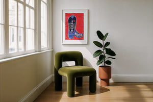 Justin Boot cowboy boot art print by Caya Crum — framed with velvet mat