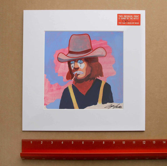 Smoking Rodeo Clown art print by Caya Crum on cotton rag paper with archival inks