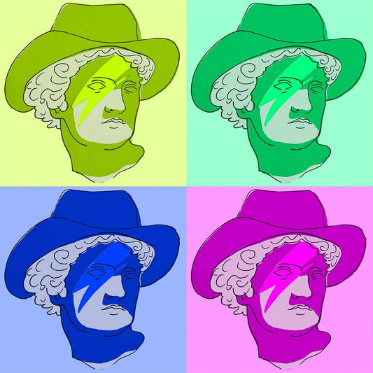 Pop art Greco Roman Cowboy Warhol Colors Print by Caya Crum with vibrant neon colors on cotton rag paper