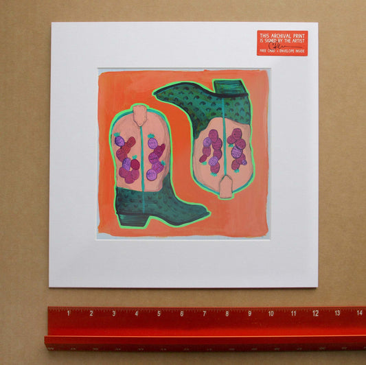 Cactus Boots - Coral Print | Western Decor | Caya Crum Art