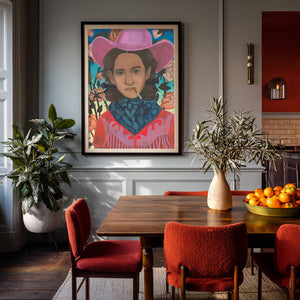 Cowboy With Flowers shown framed by Crum Art
