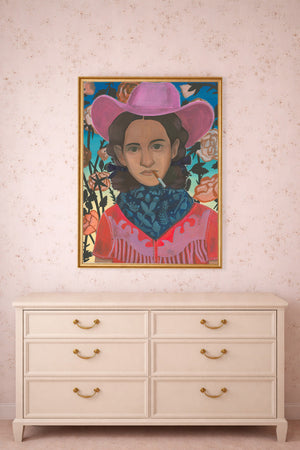 Cowboy With Flowers shown framed by Crum Art