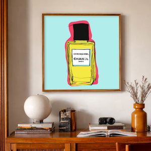 Chanel Coromandel perfume print by Betsy Crum in a midcentury room