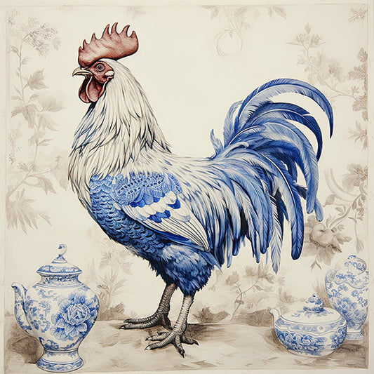 Chinoiserie Blue & White Chicken Art Print | Crum Art